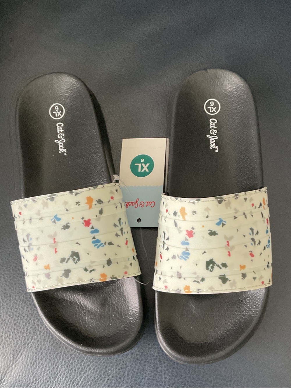Cat & Jack Ivory Confetti Slide Sandals with Multicolor Specks